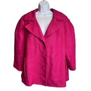 Talbots Women's‎ Hot Pink 100% Linen 3/4 Sleeve Jacket Size 16W Career Coastal